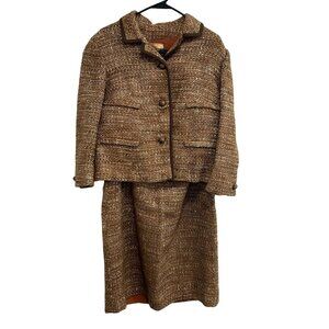 Vintage John Wanamaker Brown Tweed Jacket Skirt Suit Set